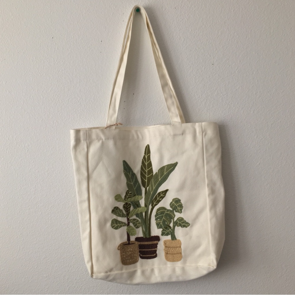 Embroidered Plant Tote Bag Shoulder Bag